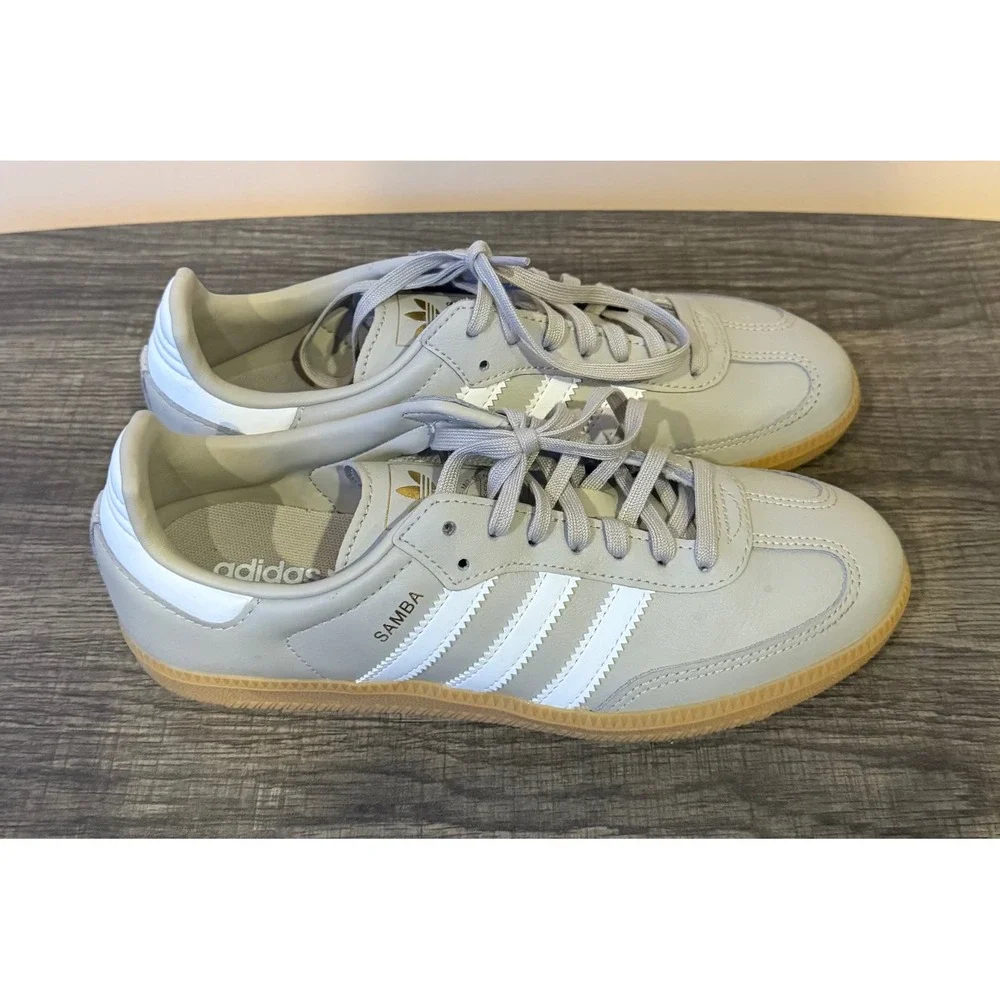 Adidas Samba OG Grey White Gum Sole Leather Sneakers Low Top Trainers Womens